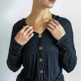 Coconut Button Down Front Long Sleeve Top in Black