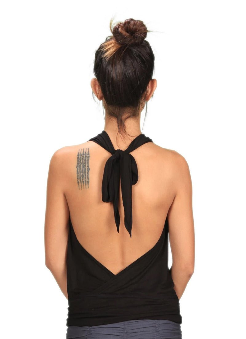 Cowl Neck Backless Halter Top in Black