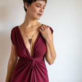 Knot Front Dress – Deep V Empire Waist Dress – Bamboo Rayon Sexy Date Night Dress – Sustainable Boho Evening Dress