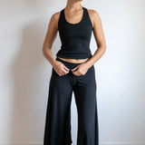 Paris Wide Leg High Waist Gaucho Pants with Fold Over Waistband in Black