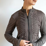 Mrs. Peacock Ruched Zip Front Jacket Mocha