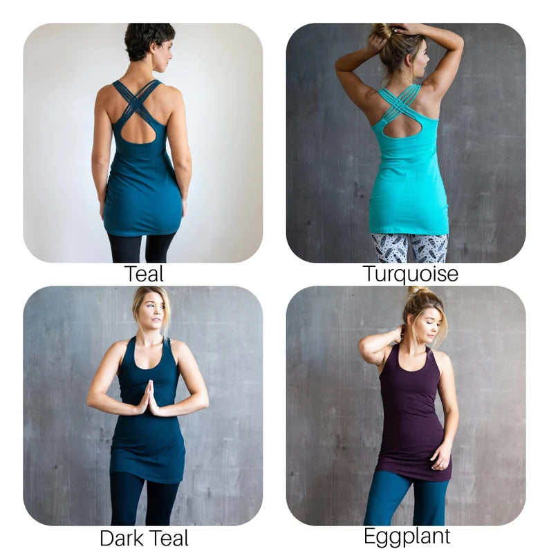 Faith Strappy Woven Back Long Yoga Tank Top in Eggplant