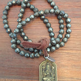 Pyrite Mala Prayer Beads w/ Shiva Pendant Aum Symbol Bracelet/Om
