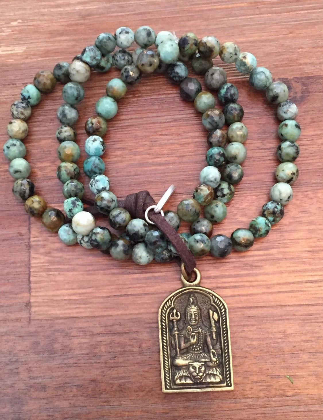African Turquoise Shiva Aum Prayer Beads Mala Bracelet Om