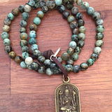 African Turquoise Shiva Aum Prayer Beads Mala Bracelet Om