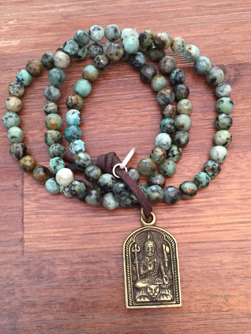 African Turquoise Shiva Aum Prayer Beads Mala Bracelet Om