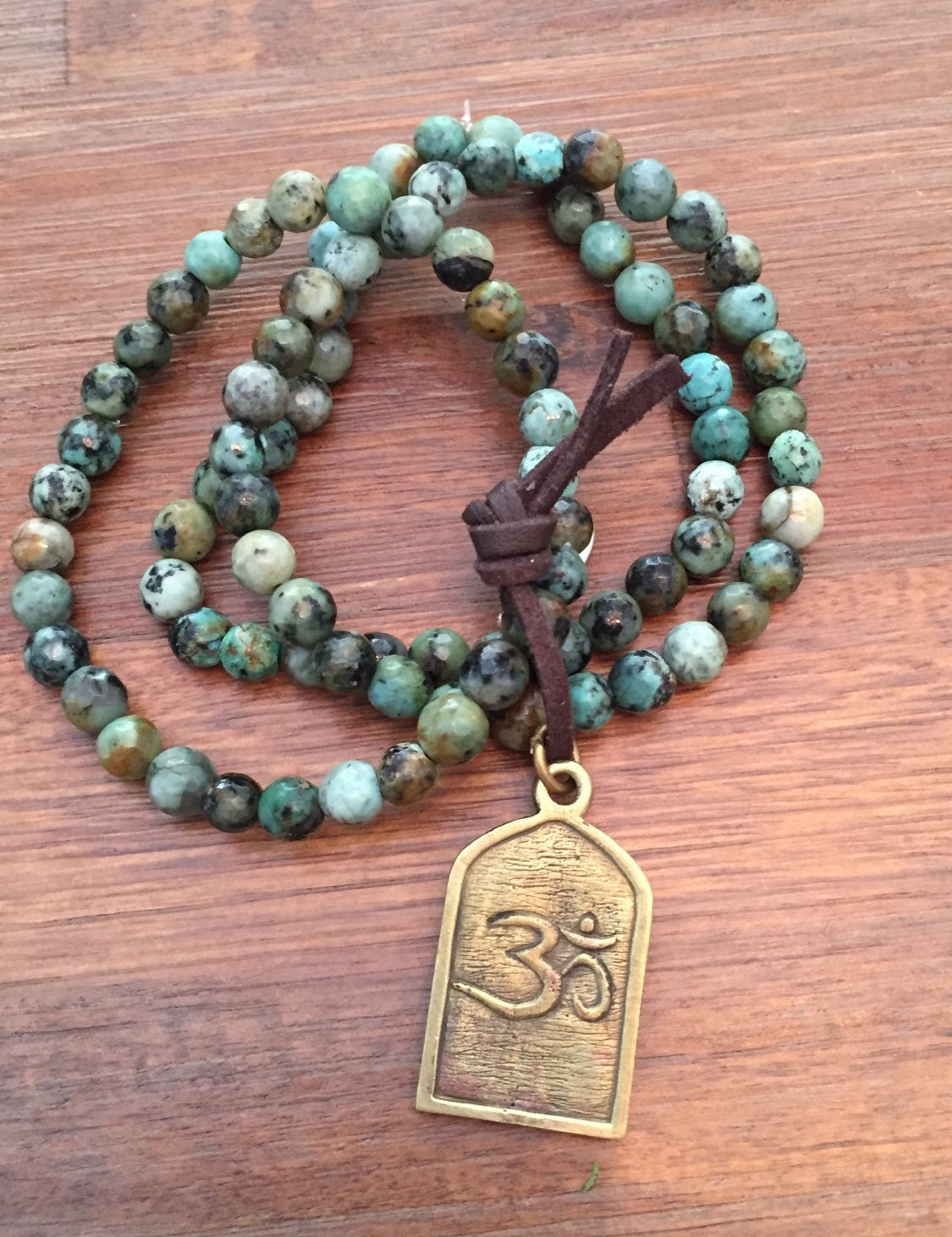 African Turquoise Shiva Aum Prayer Beads Mala Bracelet Om