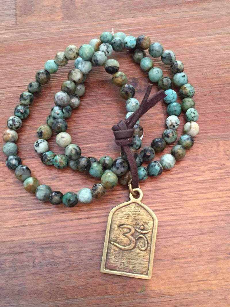 African Turquoise Shiva Aum Prayer Beads Mala Bracelet Om