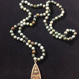 African Turquoise Buddha Pendant Mala: Handmade Prayer Bead Necklace