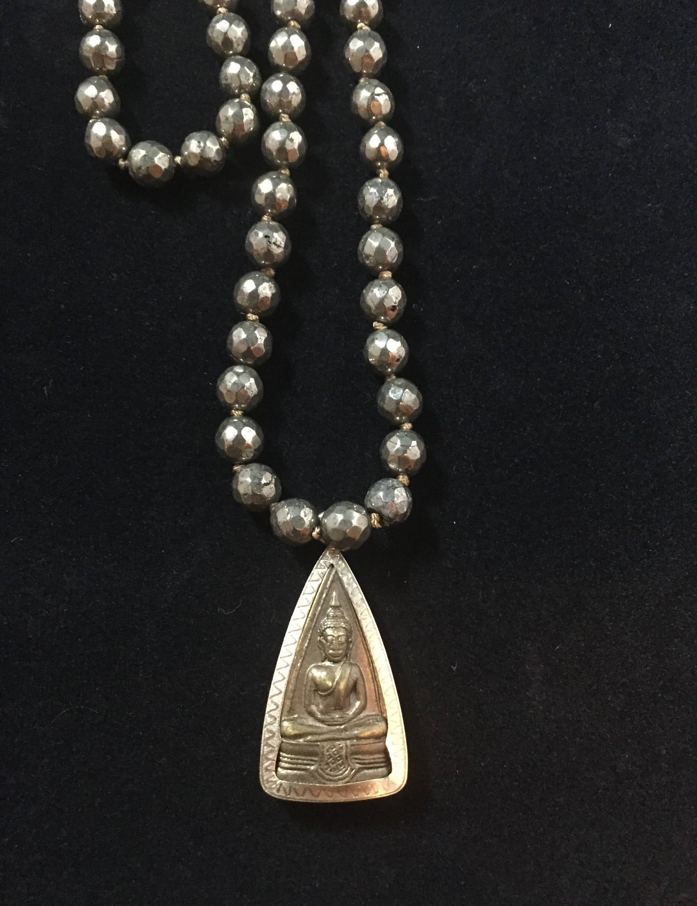Pyrite Prayer Bead Golden Buddha Mala Neclace