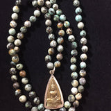 African Turquoise Buddha Pendant Mala: Handmade Prayer Bead Necklace