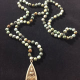African Turquoise Buddha Pendant Mala: Handmade Prayer Bead Necklace