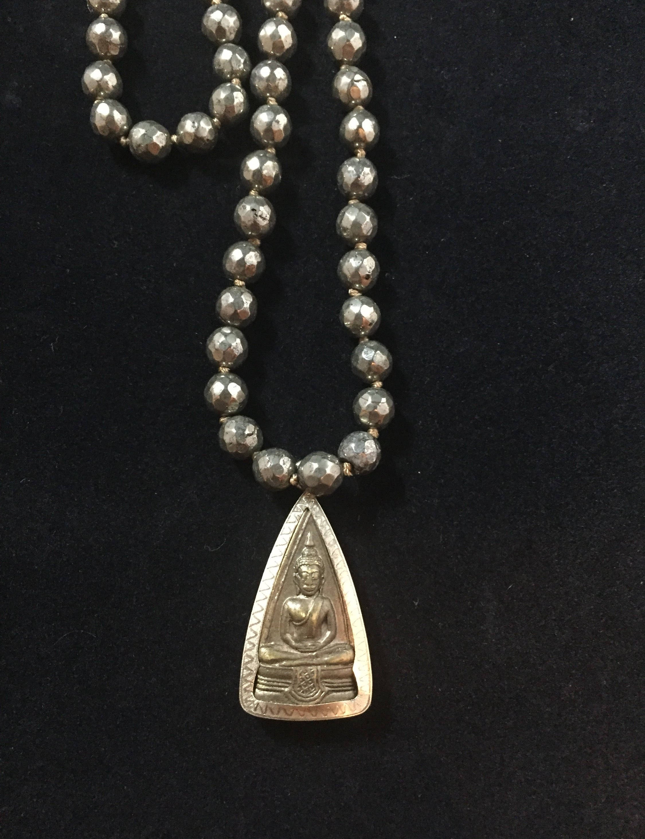 Pyrite Prayer Bead Golden Buddha Mala Neclace