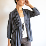 Tie in Front 3/4 Sleeve Blouse in Slate Grey