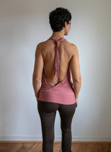 Winona Cowl Front Backless Halter Top in Canyon Rose
