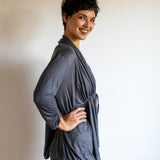 Tie in Front 3/4 Sleeve Blouse in Slate Grey