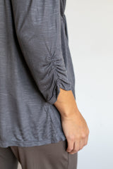Tie in Front 3/4 Sleeve Blouse in Slate Grey