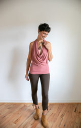 Winona Cowl Front Backless Halter Top in Canyon Rose