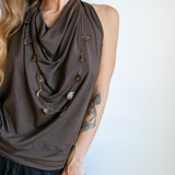 Winona Cowl Front Backless Halter Top in Mocha