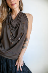 Winona Cowl Front Backless Halter Top in Mocha