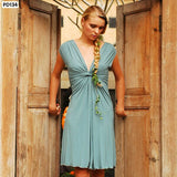 Sexy V Neck Empire Waist Knot Front Wrap Dress
