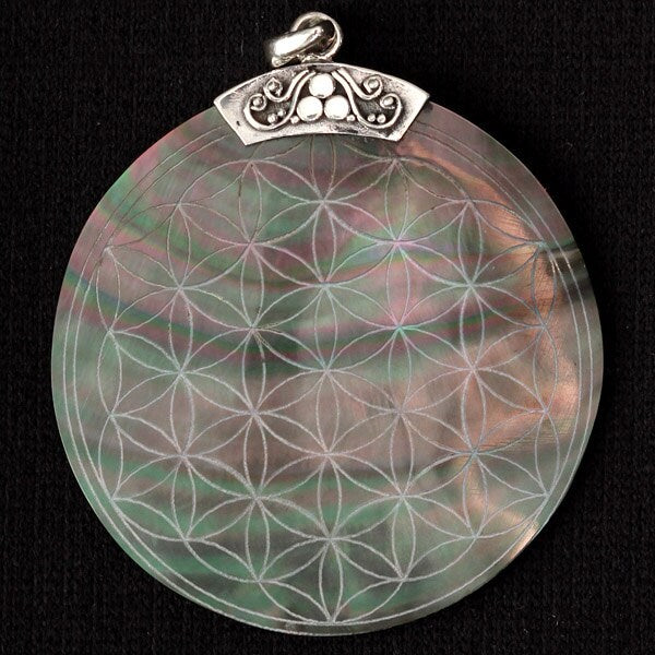 Flower Of Life Engraved Shell Pendant