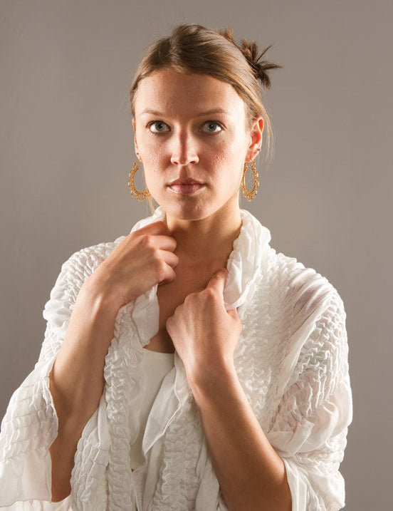 Cotton Ruched Shawl White Kundalini Yoga Wrap