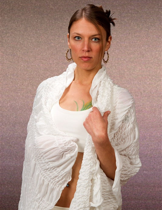 Cotton Ruched Shawl White Kundalini Yoga Wrap