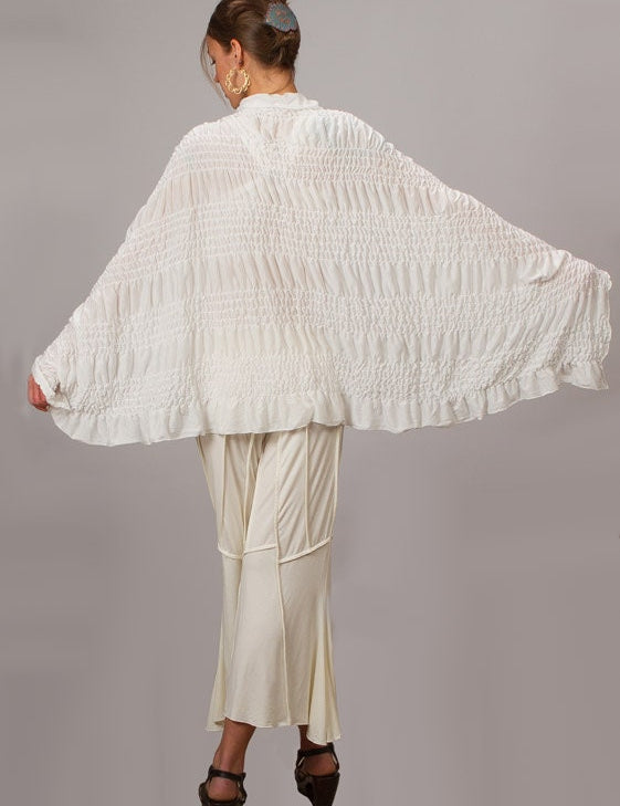 Cotton Ruched Shawl White Kundalini Yoga Wrap